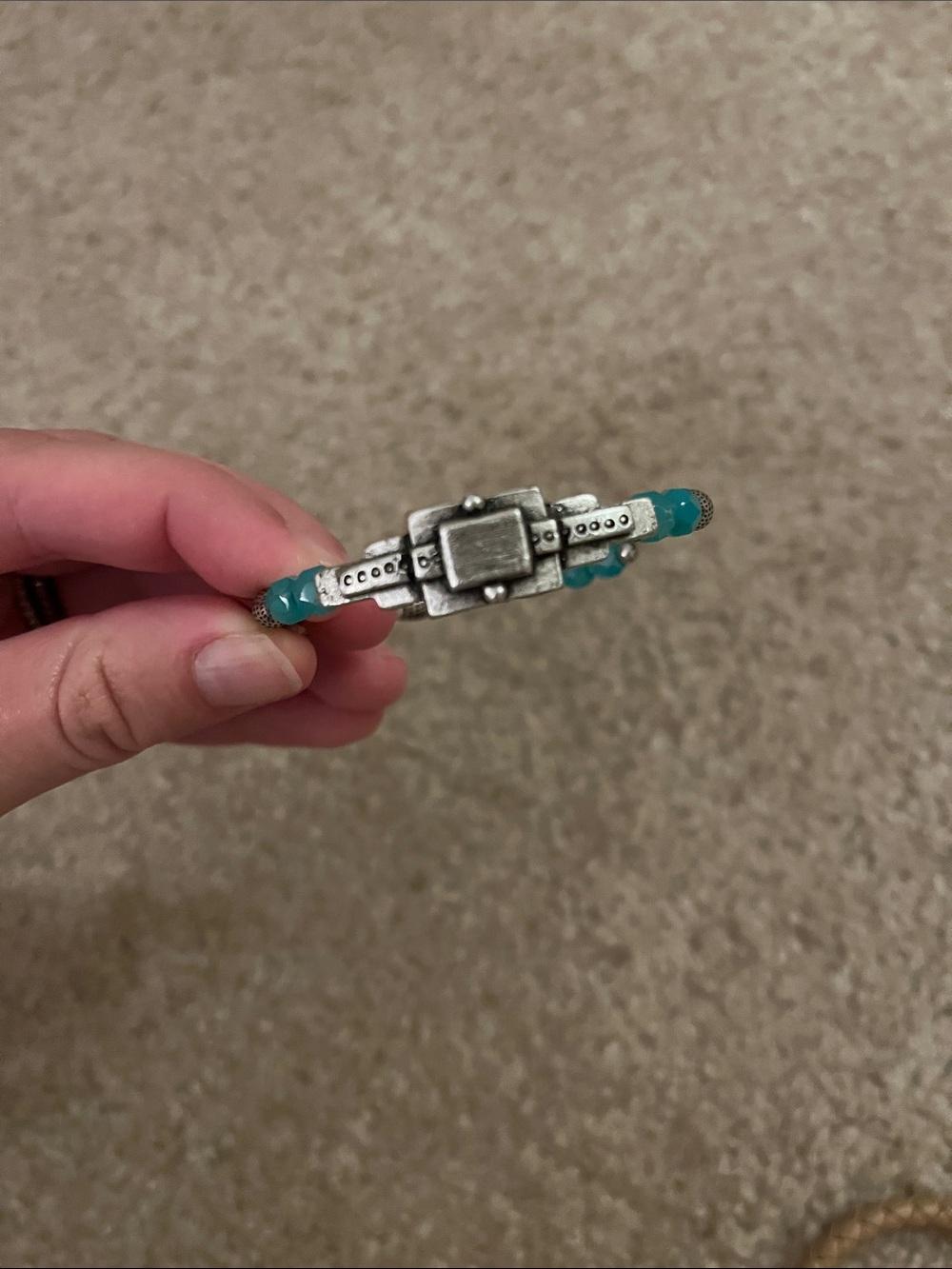 Alex and Ani Silver-Tone Bracelet with Teal Beads